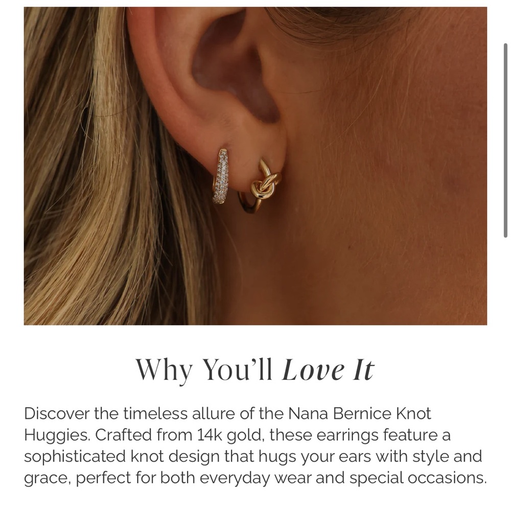 Dana Rebecca Designs Nana Bernice Knot Huggies in Yellow Gold - Picture 13 of 13
